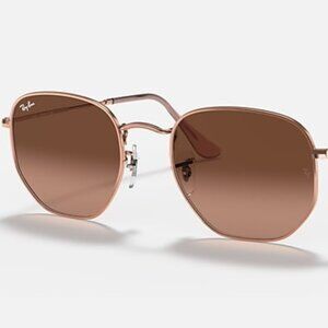 Ray-Ban RB3548N Hexagonal Sunglasses – Polished Copper Frame, Brown Gradient Len